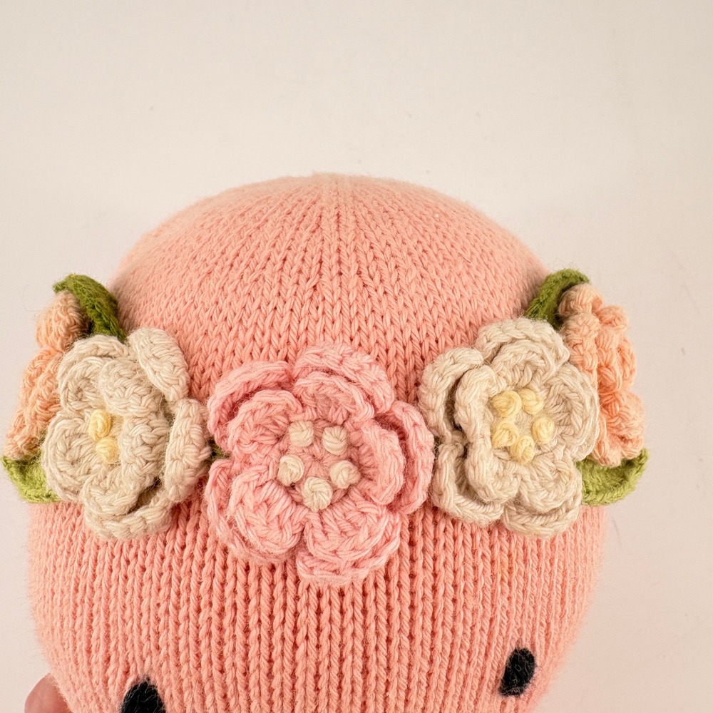 Cuddle + Kind Penelope the Flamingo Hand Knit Doll Pink Floral Crown 20" Large - Picture 4 of 8